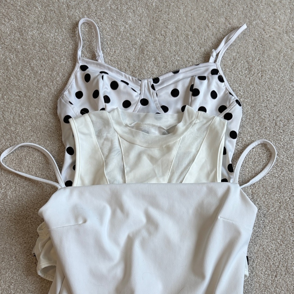 3/30$ bundle White and Black Polka Dot & Solid Spaghetti Strap Tops